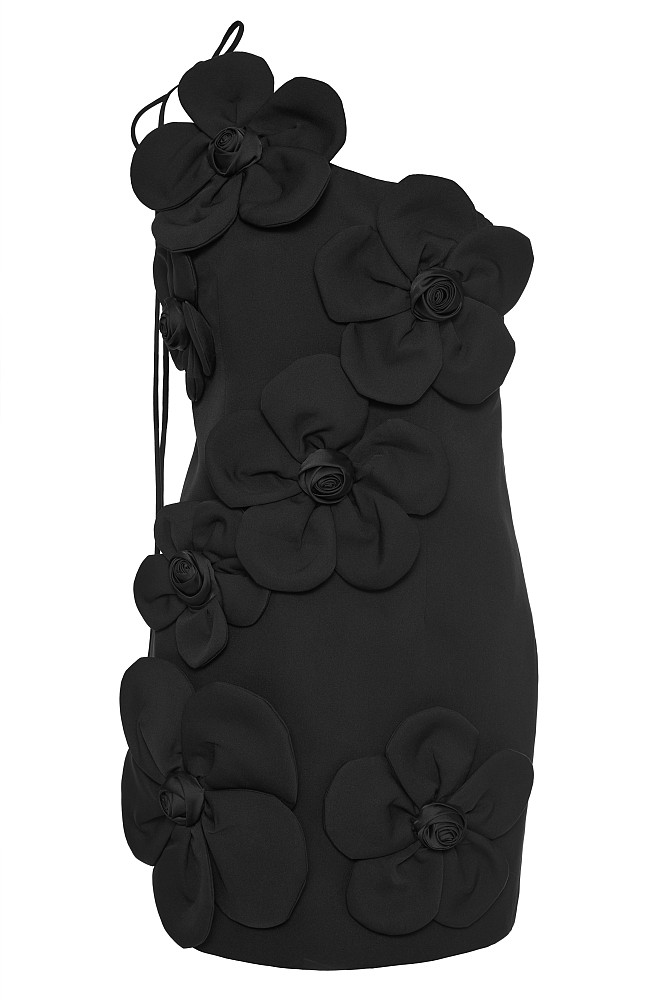 One-shoulder mini dress with floral appliqué details - Gold label