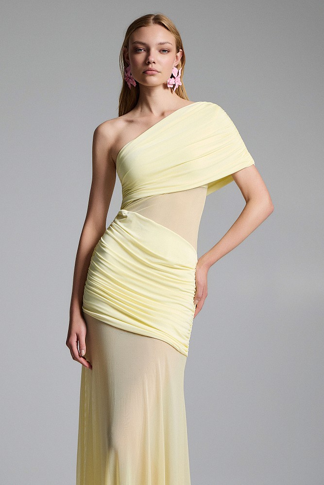 Maxi dress with cut out and one shoulder - Gold label