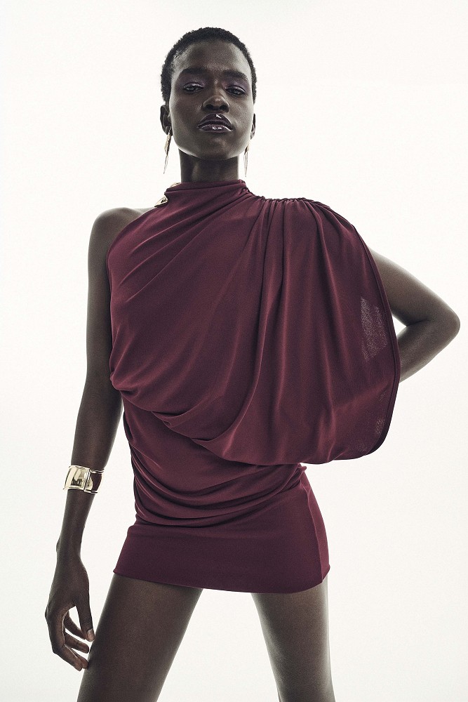 Mini draped one-shoulder dress - Gold label