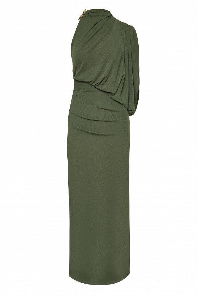 Vestido maxi drapeado de un solo hombro — Gold Label