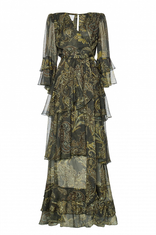 Maxi printed wrap dress with ruffles - Gold label