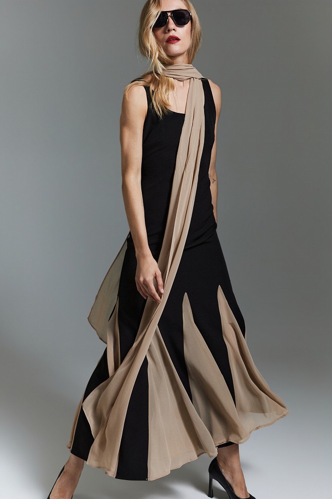 Vestido midi plisado con paneles plisados -Gold Label