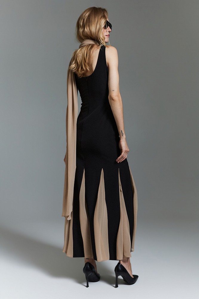 Vestido midi plisado con paneles plisados -Gold Label