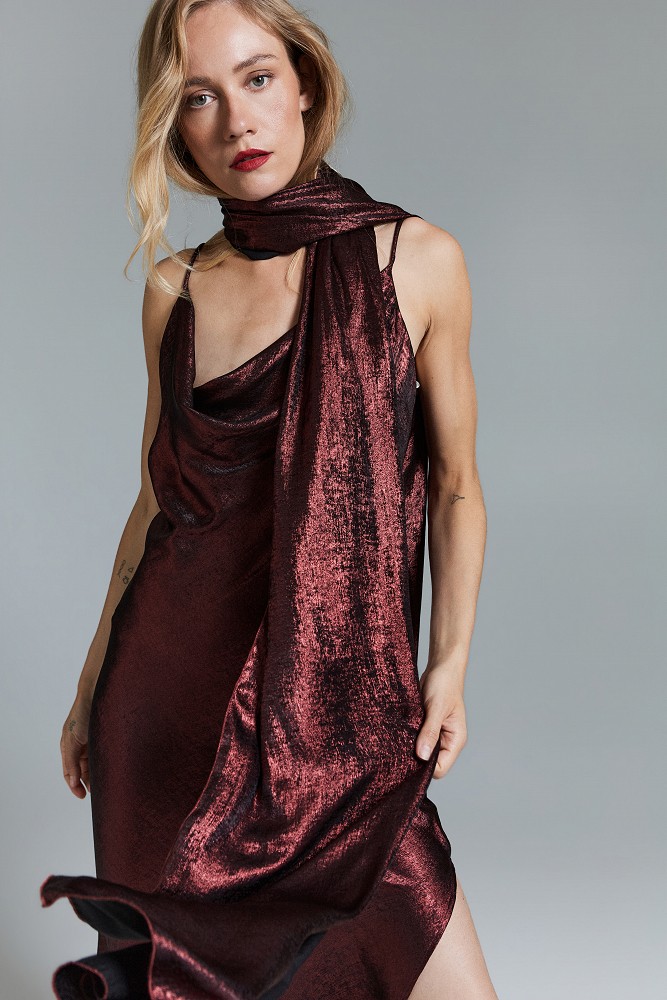 Draped midi dress with scarf - Gold label