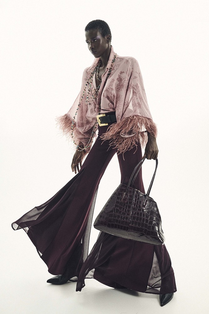 High-waisted pants with sheer detailing - Gold label