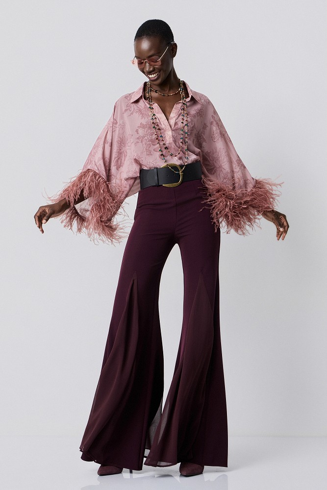 High-waisted pants with sheer detailing - Gold label