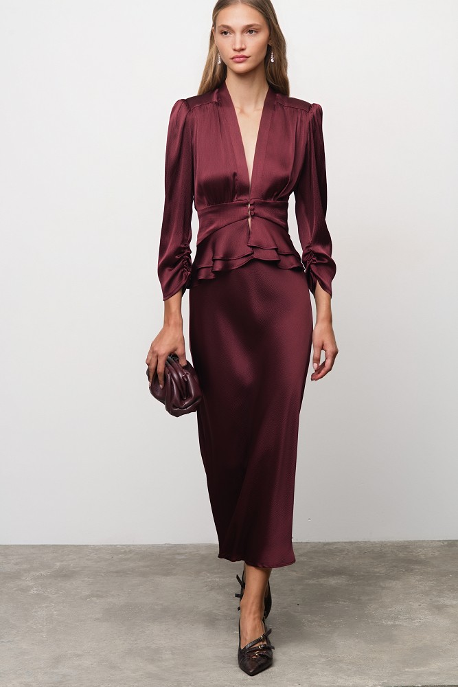 Midi satin skirt with a crinkle texture - Gold label