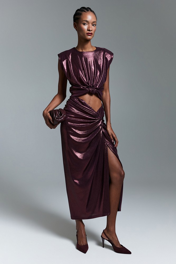 Draped midi skirt with ruching - Gold label
