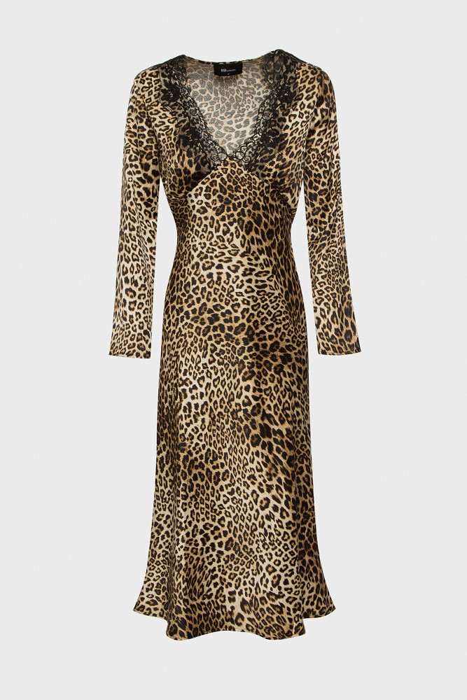 Leopard printed dress with satin touch