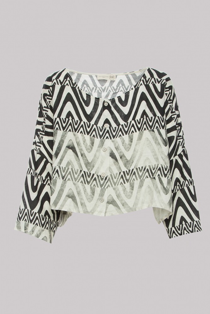 Linen crop printed blouse