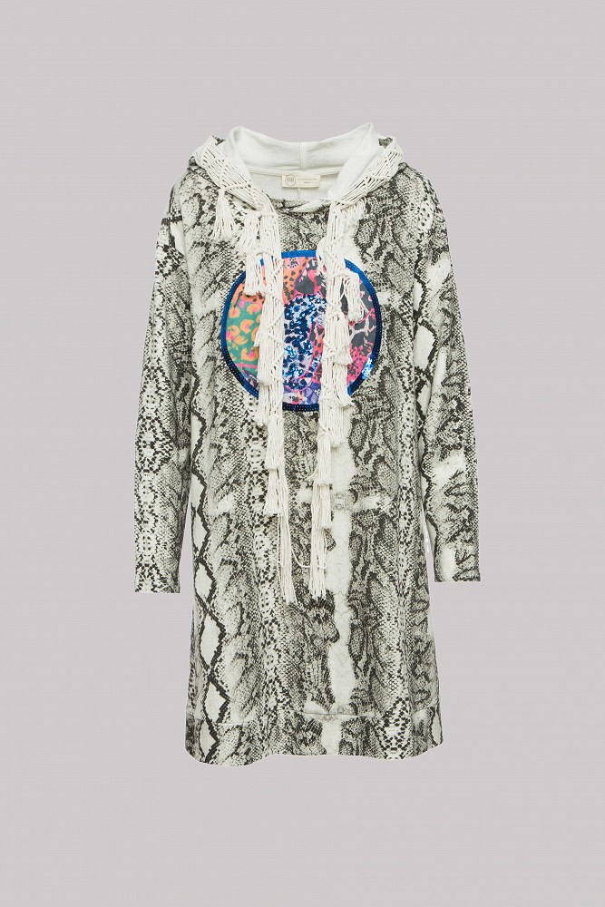 Animal printed dress with broderie