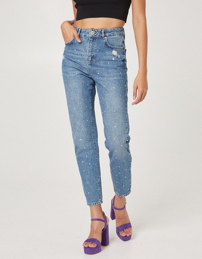 Grace Mom-fit jeans with rhinestones