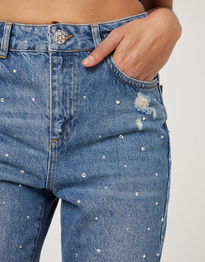 Grace Mom-fit jeans με στρας