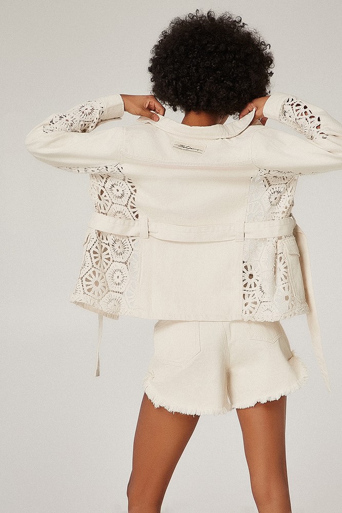 Crochet lace jacket with belt
