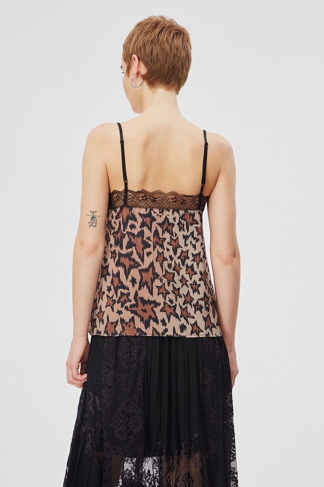 Bluză cu imprimeu leopard și dantelă