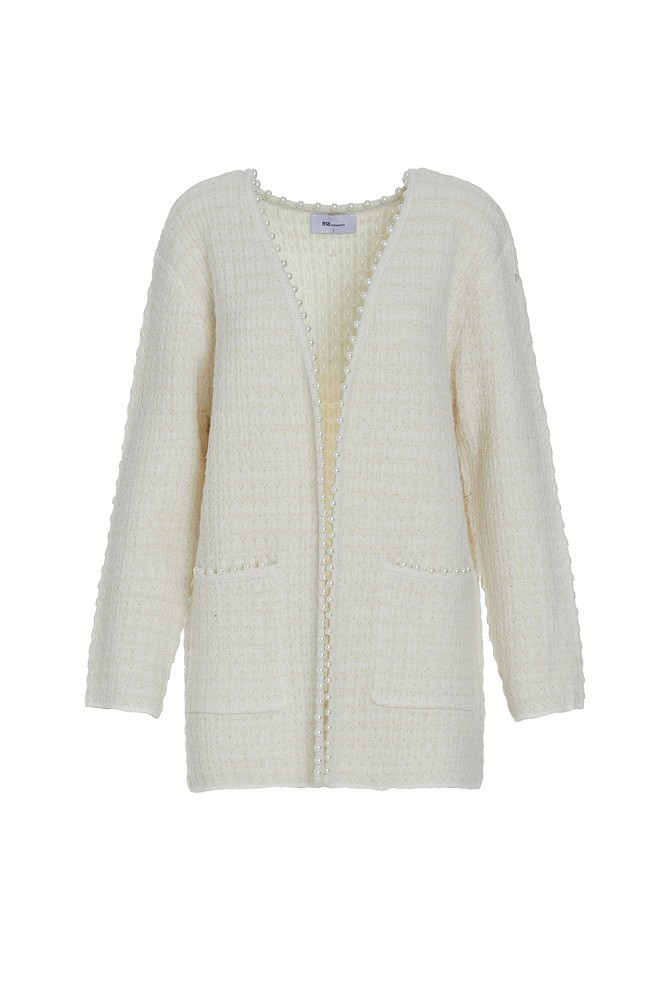 Longline knit cardigan with pearls