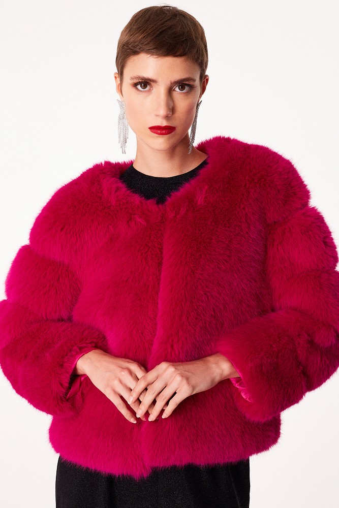 Faux fur jacket with detailed sleeves
