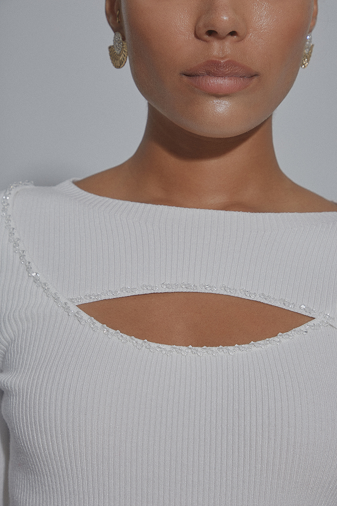 Ribbed knit blouse with cut out