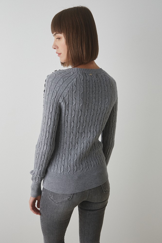 Cable-knit sweater with shiny stones