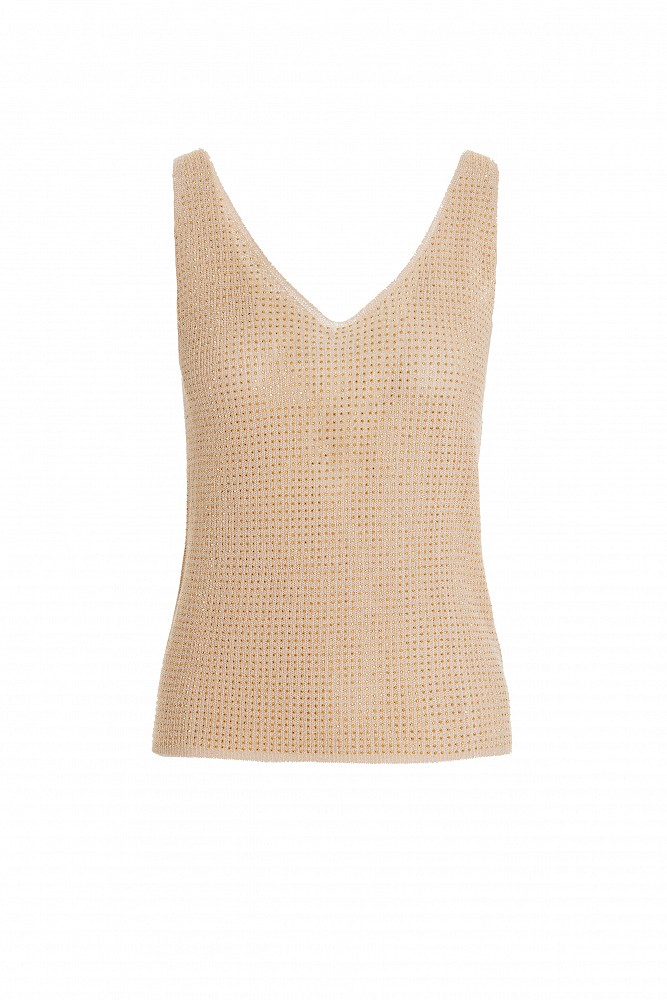 Knit sleeveless blouse with rhinestones