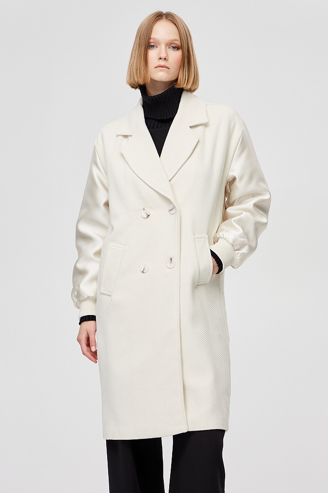 Coat with satin touch sleeves