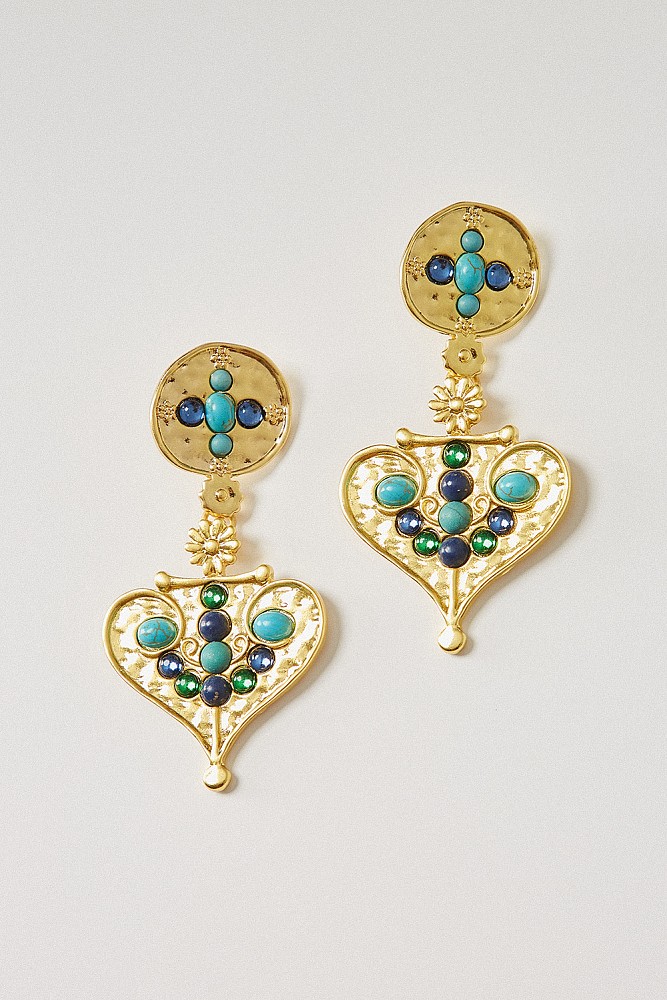 Earrings with heart design and colored stones