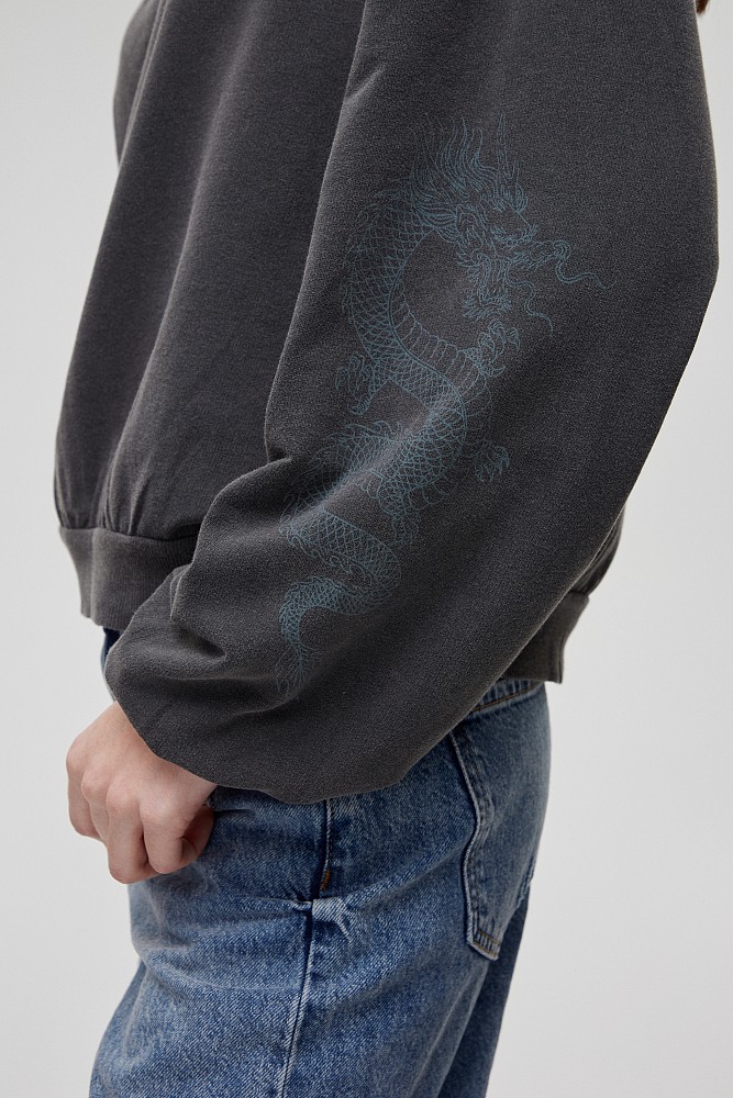 Sweatshirt with print and rhinestones