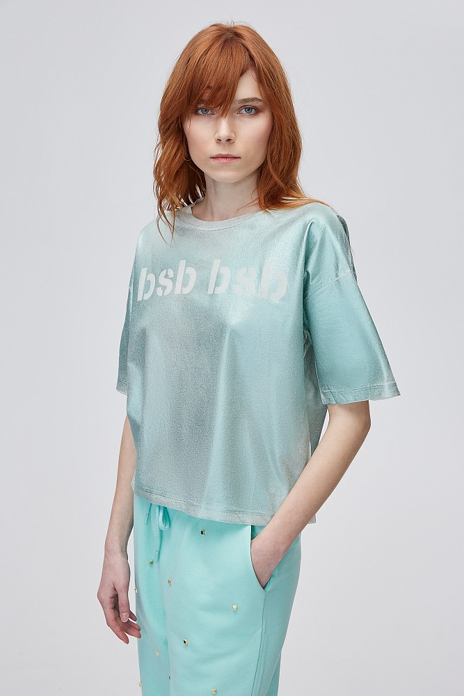 Κοντομάνικη μπλούζα με μεταλλικό χρώμα