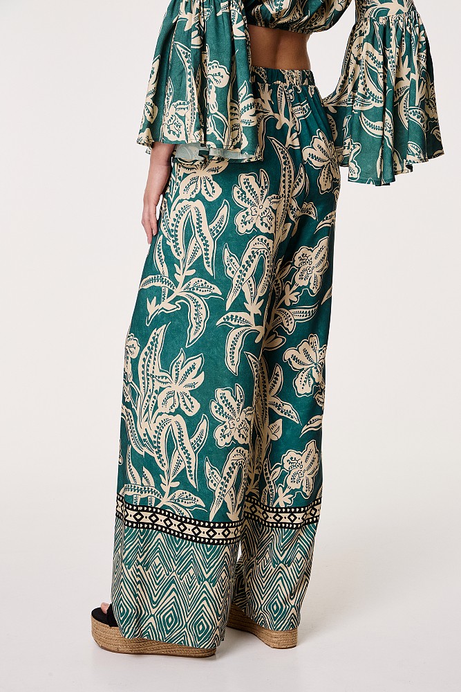 Printed wide-leg trousers
