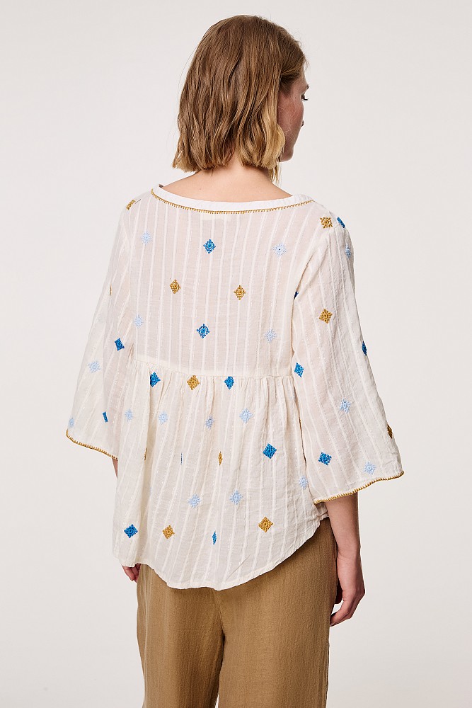 Blouse with lurex and broderie