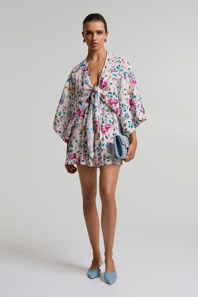 Floral playsuit with front tie knot