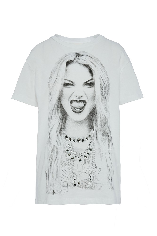 Oversized t-shirt with print and rhinestones