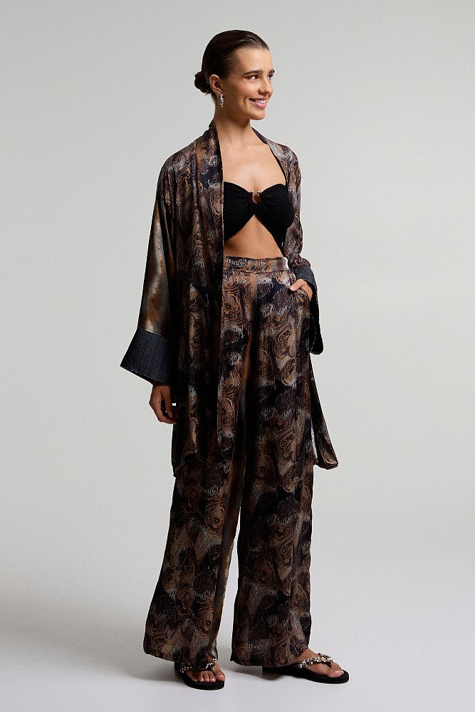 Printed wide pants with pockets