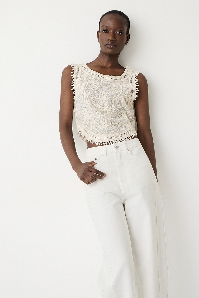 Sleeveless embroidered crop top