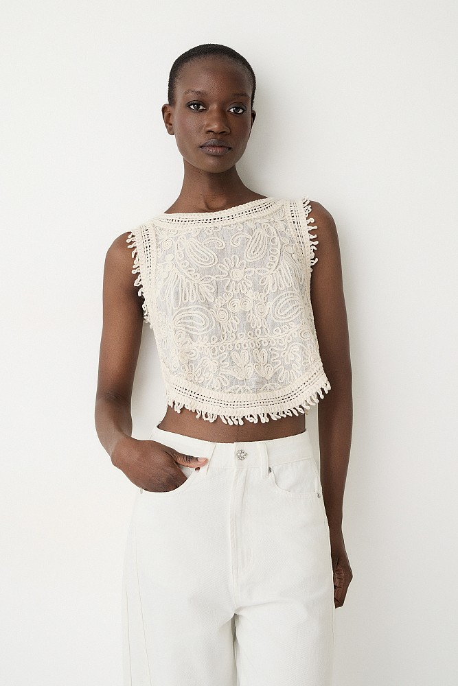 Sleeveless embroidered crop top