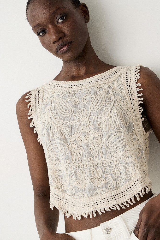 Sleeveless embroidered crop top
