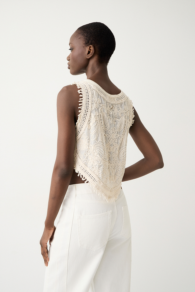 Sleeveless embroidered crop top