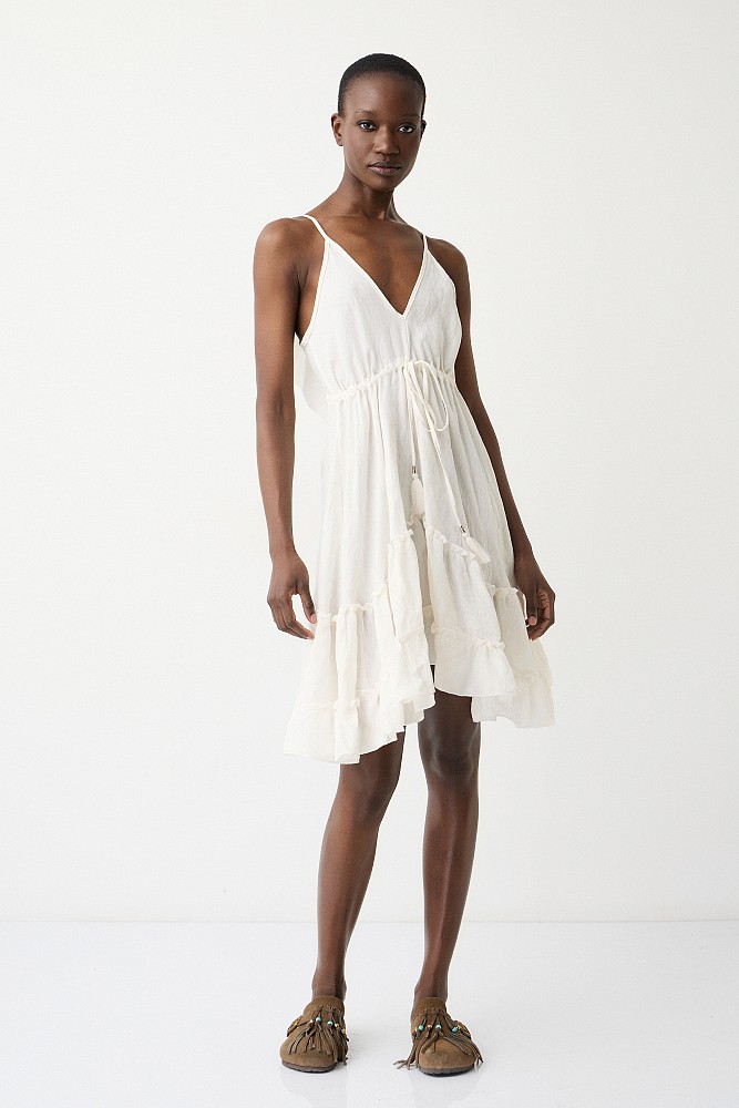 Mini dress with ruffles and open back