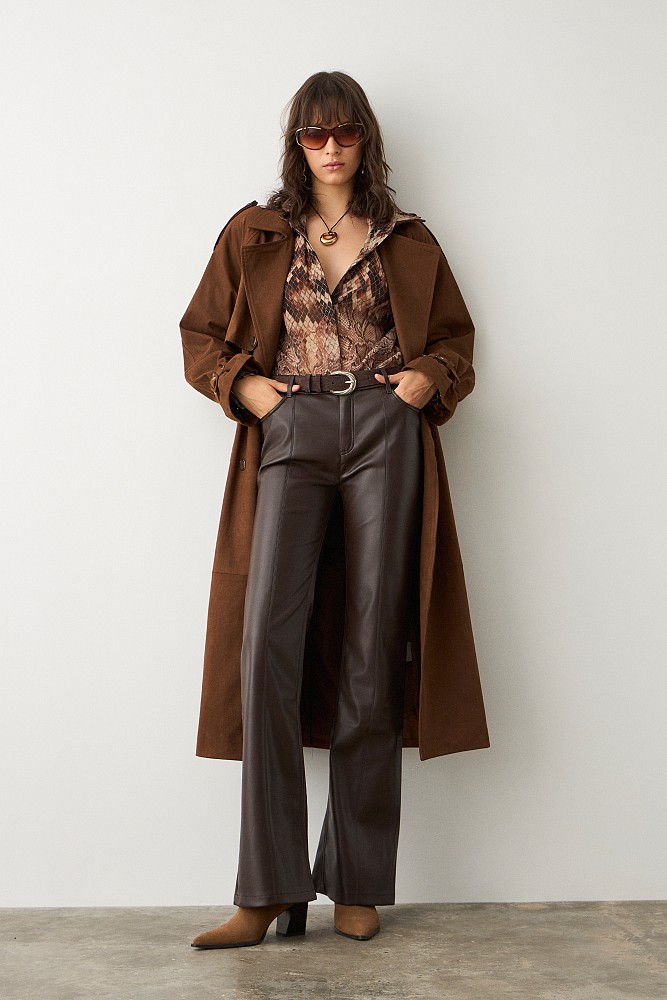 Leather look flare pants