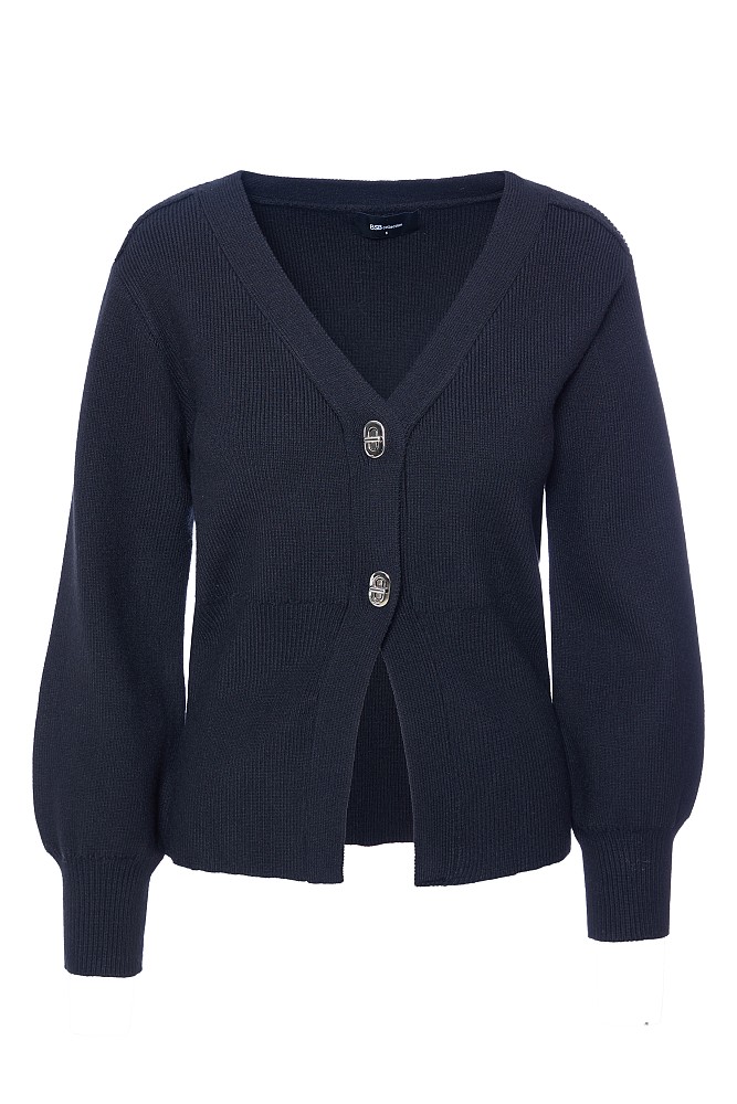 Rib cardigan with metallic buttons