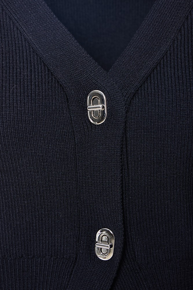 Rib cardigan with metallic buttons