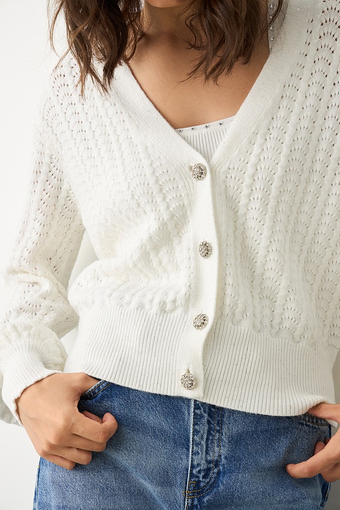Knitted cardigan with rhinestones