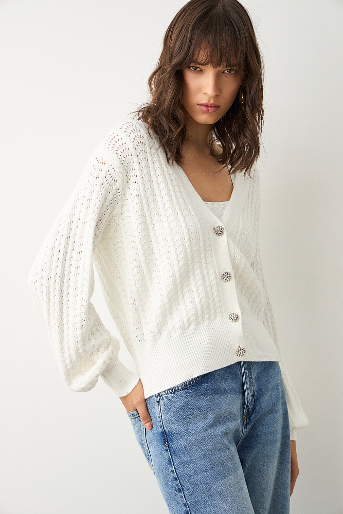 Knitted cardigan with rhinestones