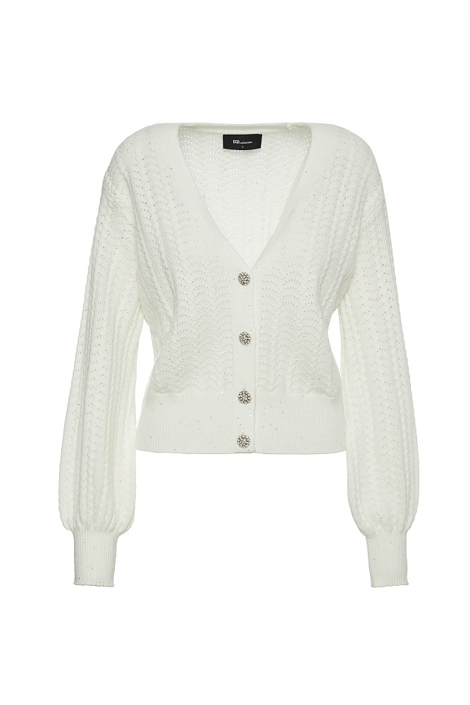 Knitted cardigan with rhinestones