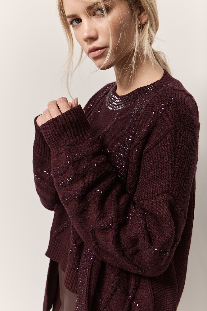 Chunky cardigan with rhinestones