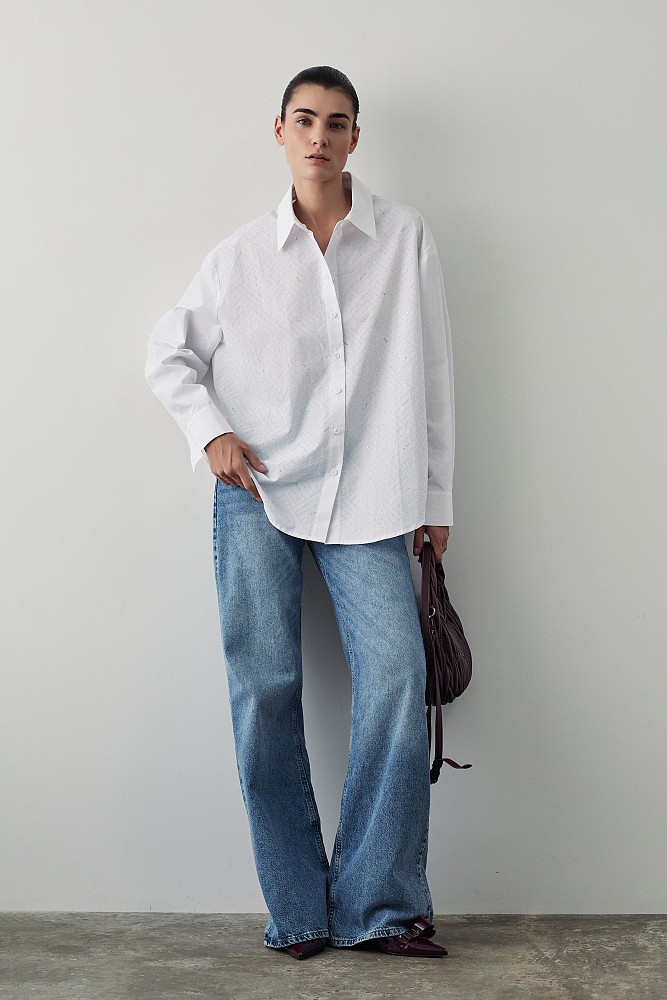 Cotton shirt with rhinestones