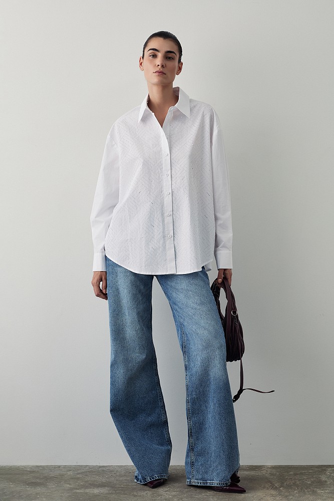 Cotton shirt with rhinestones