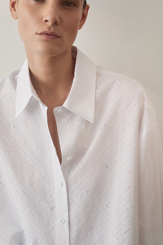 Cotton shirt with rhinestones