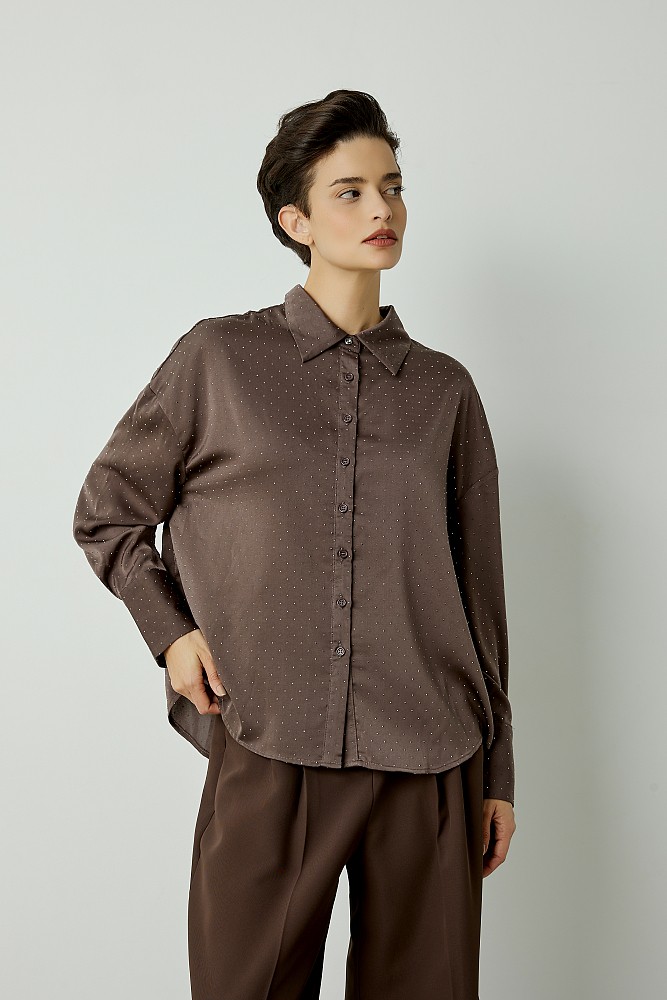 Satin shirt with rhinestones
