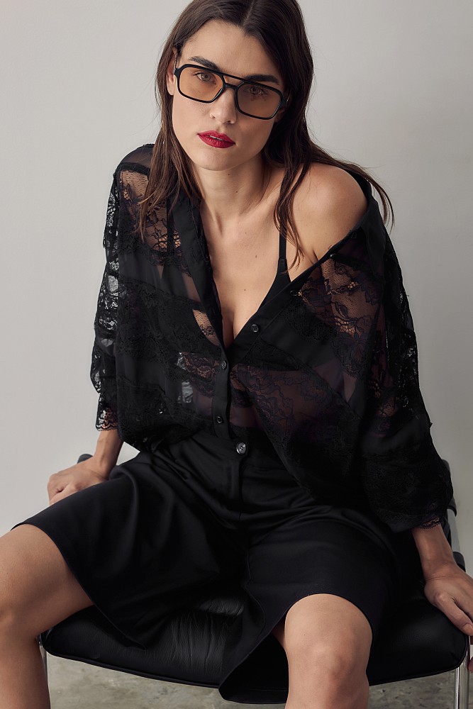 Semi sheer shirt with lace